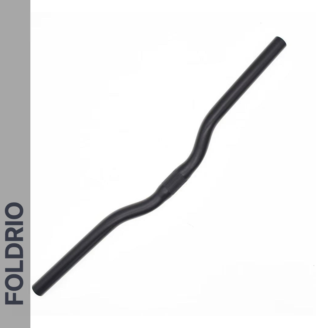 The Brompton M Handlebar – Anodised Aluminium, available in 5 colours, features a slight rise and swept-back design for an upright riding position. Shown on a white background with "FOLDRIO" vertically on a grey side panel.