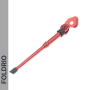 Brompton Kickstand – Adjustable Aluminium for A and C Line by FOLDRIO, rear axle mount design with rubber foot, shown on a white background. "FOLDRIO" is vertically displayed in gray on the left sidebar.