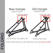 Brompton Brompton frame triangles compared: New 100-105mm, Old 110-116mm; red boxes show key points, Easy Wheel & CNC alloy wheels | Foldrio. Foldrio