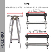 Brompton Brompton Easy Wheel & Extension Rod Set diagram; CNC alloy parts with PT 100-105mm, AC 110-116mm fit details | Foldrio. Foldrio