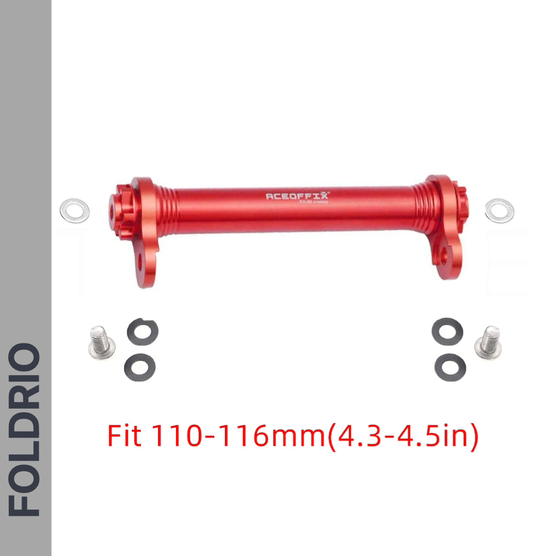 Brompton Brompton red Easy Wheel & Extension Rod Set with bolts, washers, fit 110-116mm, FOLDRIO branding on left bar | Foldrio. Foldrio