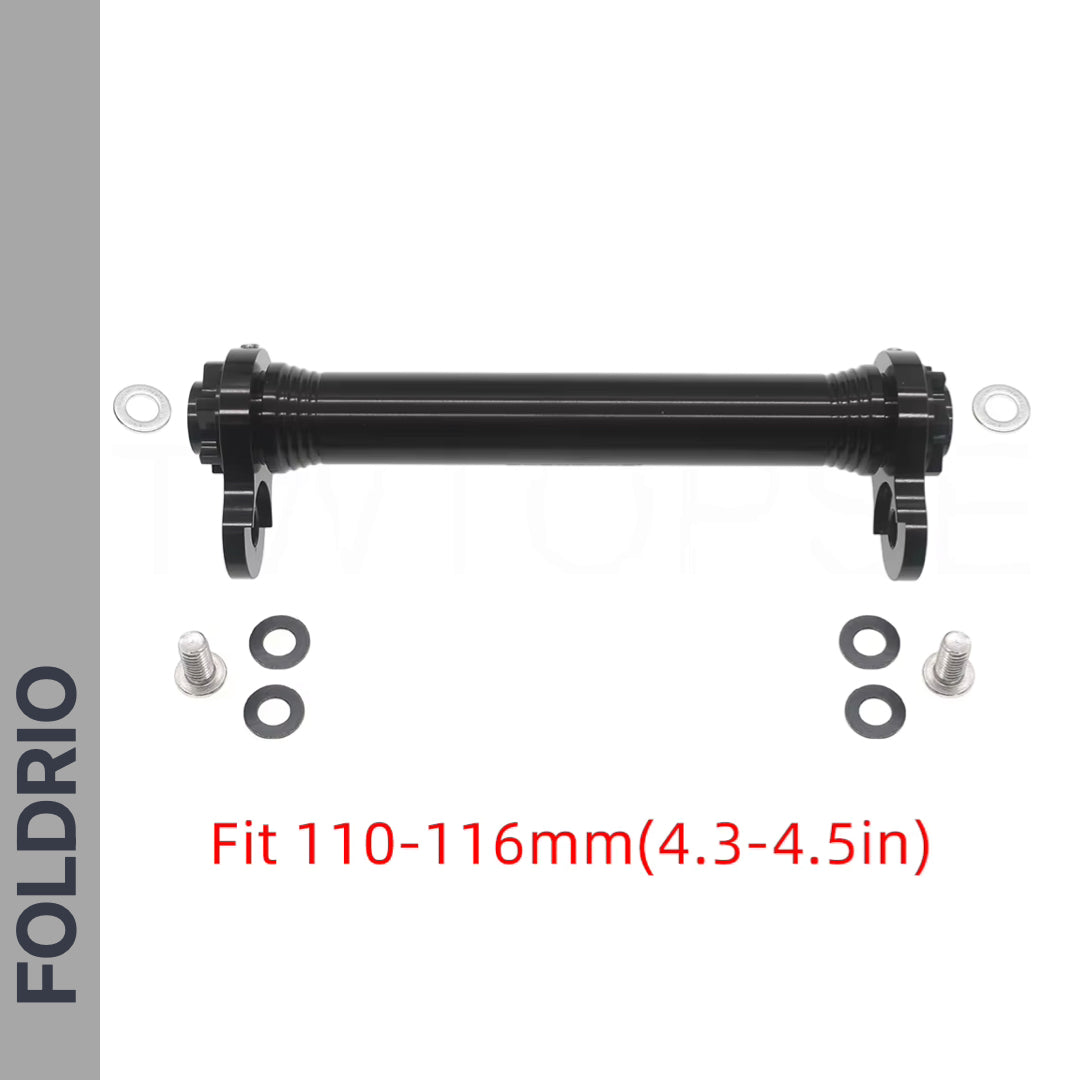 Brompton Brompton black Easy Wheel & Extension Rod Set with bolts, washers, "Fit 110-116mm" text—upgrade accessory | Foldrio. Foldrio