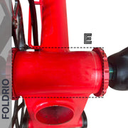 Brompton Brompton red bike bottom bracket highlighted with dashed box, showing Full Frame Film protection in place | Foldrio. Foldrio