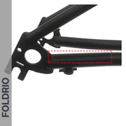 Brompton Brompton black frame with "FOLDRIO" logo, red rectangle marking Protective Sticker Set for full-frame protection | Foldrio. Foldrio